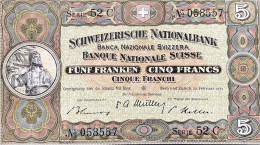 Switzerland 5 Franken, P-11o (22.02.1951) - Very Fine Plus - Signature 33 - Wilhelm Tell Banknote - Switzerland