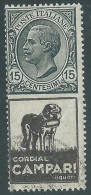 1924-25 REGNO PUBBLICITARI USATO 15 CENT CORDIAL CAMPARI - RE27-3 - Reclame