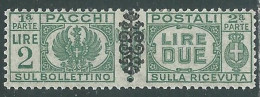 1945 LUOGOTENENZA PACCHI POSTALI 2 LIRE MH * - I18-6 - Postal Parcels