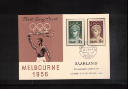 SAAR 1956 Olympic Games Melbourne First Day Card - Estate 1956: Melbourne