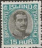 ICELAND 1920 Official - King Christian X -15a. - Black And Blue MH - Dienstzegels