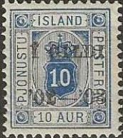 ICELAND 1902 Official - Numeral Overprinted - 10a. - Blue MH - Officials