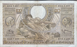 Belgium 100 Francs, P-107 (02.07.1938) - Very Fine - 100 Francos & 100 Francos-20 Belgas