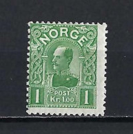 Norway  1909   Haakon VII   Kr. 1.00   Green    MH*   Beauty ! - Neufs