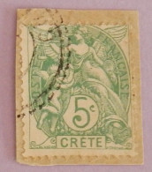 CRETE BUREAUX FRANCAIS  SUR FRAGMENT YT 5 OBLITERE  ANNÉES 1902/1903 - Gebraucht