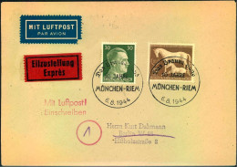 1944: Luftpost-Eilbrief Mit Sonderstempel " 10 Jahre Das Braune Band MÜNCHEN-R - Brieven En Documenten