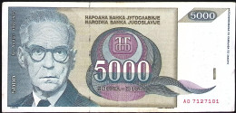 YOUGOSLAVIE * 5.000 Dinara * Date 1992 * État/Grade TTB/VF * Pick 115 - Yougoslavie