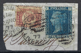 GRANDE BRETAGNE 1877:  Les Y&T 27,49, Obl. Duplex "466" (Liverpool) Sur Fragment - Used Stamps