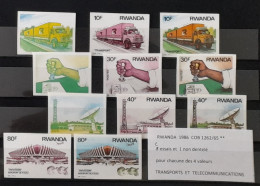 Rwanda 1986 COB 1262 - 1265 Color Proofs Essais Couleur IMPERF ND Transports Télécommunications Truck Airplane Camion - Nuovi