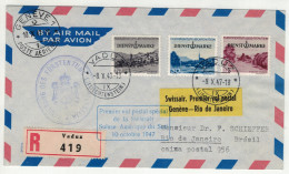 Liechtenstein // Poste Aérienne // 1er Vol Postal Spécial Swissair Genève-Rio De Janeiro Au Départ  Vaduz Le 8.10.1947 - Luchtpostzegels