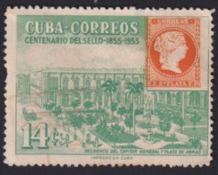 1955-360 CUBA REPUBLICA 1955 14c CENTENARY OF STAMPS DISPLACED STAMPS PRINTING.  - Gebruikt