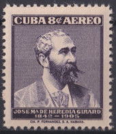 1957-499 CUBA REPUBLICA 1957 JOSE MARIA HEREDIA GIRAD FRANCE INDEPENDENCE WAR ORIGINAL GUM.  - Nuovi