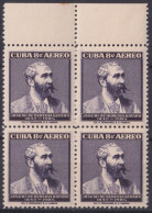 1957-500 CUBA REPUBLICA 1957 JOSE MARIA HEREDIA GIRAD FRANCE INDEPENDENCE WAR BLOCK 4 ORIGINAL GUM. - Ongebruikt