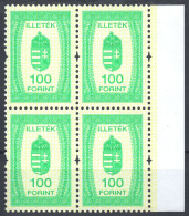 1991 Hungary - Revenue Tax Judaical Stamp - 100 Ft - MNH Block Of Four - Coat Of Arms - Steuermarken