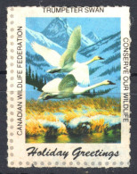 SWAN Bird Mountain 1987 Canada LABEL CINDERELLA  VIGNETTE Christmas Charity NWF Canadian Wildlife Federation - Swans