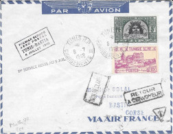 Tunisie 1948 1er Service Tunis-Bastia - Poste Aérienne