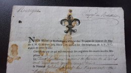 1783 ETIENNE  DUPLESSIS DE MONGELAS  CONSUL TROUPE Française De Cadix REGIMENT DU ROUERGUE PORT STE MARIE LAS FLEUR LYS - Historische Documenten