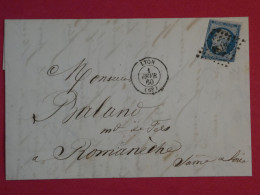 BT3 FRANCE  BELLE LETTRE 1860 LYON A ROMANECHE  +N°14 COUPE SERPE ! + AFF. INTERESSANT+++ - 1853-1860 Napoléon III.