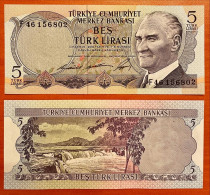 Turkey Turkiye 5 Lira 1974 P 185 Prefix F UNC - Turquie