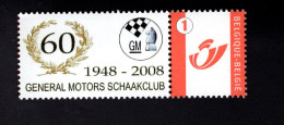 604706008 2008 BELGIE PERSOONLIJKE ZEGEL  SCHAAK ECHEC CHESS GENERAL MOTORS SCHAAKKLUB - OCB 3700 + LABEL - Otros & Sin Clasificación