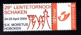 604707841 BELGIE PERSOONLIJKE ZEGEL  SCHAAK ECHEC CHESS 29 LENTETORNOOI MORETUS HOBOKEN 2004 - 3228 + LABEL - Autres & Non Classés