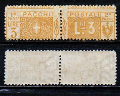 ITALIA REGNO - 1914 - STEMMA E CIFRA SU DUE SEZIONI SEPARATE DA DENTELLATURA - 3 LIRE - MNH - Postal Parcels