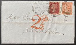 Grande Bretagne Lettre MARS 1875 N°32 1P Pl 171 + 4 Pence Pl 14 Oblitérés Killer 545 De New Castle Pour La SUEDE TTB - Lettres & Documents