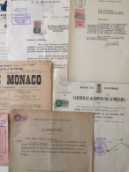 FISCAUX MONACO LOT DE 8 DOCUMENTS TIMBRES De DIMENSIONS TRES VARIES BONNE COTE - Fiscali