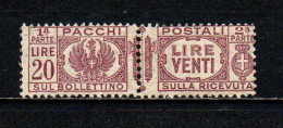 ITALIA REGNO - 1927 - AQUILA SABAUDA A SINISTRA E VALORI IN LETTERE A DESTRA CON FASCI AL CENTRO - 20 LIRE - MNH - Paquetes Postales