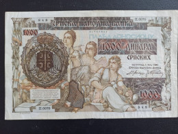 Serbie Billet  1000 Dinara 1941  Tbe+ - Serbia