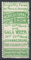 Agriculture EXPOSITION Johannesburg Golden City 1910 South Africa  LABEL CINDERELLA VIGNETTE Agricultural Show - Agriculture