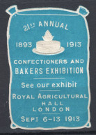 Food BAKER CONFECTIONER Cake Exhibition 1913 Britain LONDON  LABEL CINDERELLA VIGNETTE Agricultural HALL - Alimentation