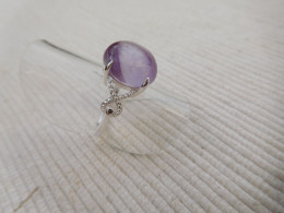 Bague En Argent Massif 925, Cabochon D Amethyste Mauve Taille 52 - Anelli