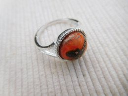 Bague En Argent Massif 925, Cabochon De Jaspe Multicolore Taille 54 - Anillos