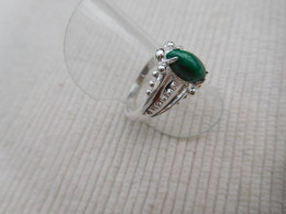 Bague En Argent Massif 925, Cabochon Malachite Naturelle Verte Taille 56 - Anelli