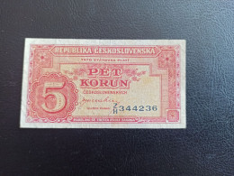 Tchecoslovaquie  Billet  5 Korun 1945 Tbe - Tchécoslovaquie