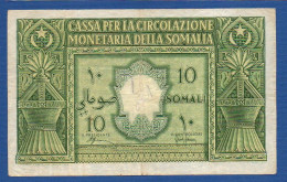 ITALIAN SOMALILAND - P.13a1  – 10 Somali 1950 Circulated / AF, S/n A004 072347 Signatures: Spinelli & Giannini - Somalie