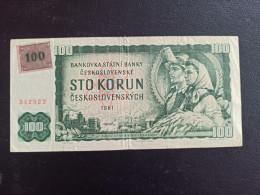 Tchecoslovaquie  Billet  100 Korun 1961  Tbe Avec Timbre - Tchécoslovaquie