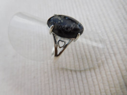 Bague En Argent Massif 925, Cabochon De Jaspe Noir Marron Taille 56 - Bagues