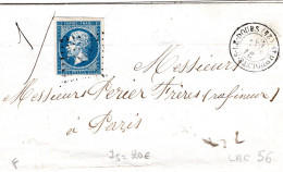 L.A.C. De Saint Hippolyte S Le Donbs Pour Paris - PC 3116 Sur N° 14 - Tàd Type 15  2 Sept 1860 - 1849-1876: Classic Period