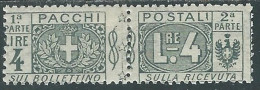 1914-22 REGNO PACCHI POSTALI 4 LIRE MH * - P31-3 - Postal Parcels