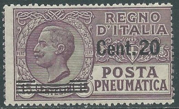 1924-25 REGNO POSTA PNEUMATICA SOPRASTAMPATO 20 SU 15 CENT MNH ** - P19-2 - Pneumatic Mail