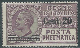 1924-25 REGNO POSTA PNEUMATICA SOPRASTAMPATO 20 SU 15 CENT MNH ** - P19-3 - Rohrpost