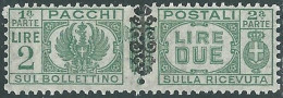 1945 LUOGOTENENZA PACCHI POSTALI 2 LIRE MH * - P31-7 - Pacchi Postali
