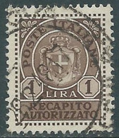 1946 LUOGOTENENZA RECAPITO AUTORIZZATO USATO 1 LIRA - P12-4 - Autorisierter Privatdienst