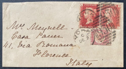 Lettre N°26 X2 1 Penny Rouge Pale + Rouge + N°49 Obl YORK Pour FLORENCE ITALIE TTB - Cartas