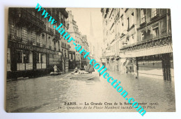 CPA 75 INONDATION PARIS 1910 QUARTIER PLACE MAUBERT, CARTE POSTALE ANIMÉE BARQUE GRANDE CRUE DE LA SEINE (1505.9) - Überschwemmungen