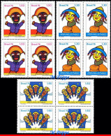 Ref. BR-1469-71-Q BRAZIL 1976 - MAMULENGO PUPPET SHOW,FOLK, MI#1554-56, BLOCKS MNH, THEATERS 12V Sc# 1469-1471 - Marionetten