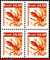 Ref. BR-1668-Q BRAZIL 1982 - ECONOMIC RESOURCES,BEE-KEEPING, BLOCK MNH, INSECTS 4V Sc# 1668 - Abeilles