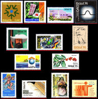 Ref. BR-L1974 BRAZIL 1974 - LOT 13 STAMPS OF 1974,SCOTT VALUE $12.95, ALL MNH VF, . 13V Sc# 1341~1373 - Colecciones & Series